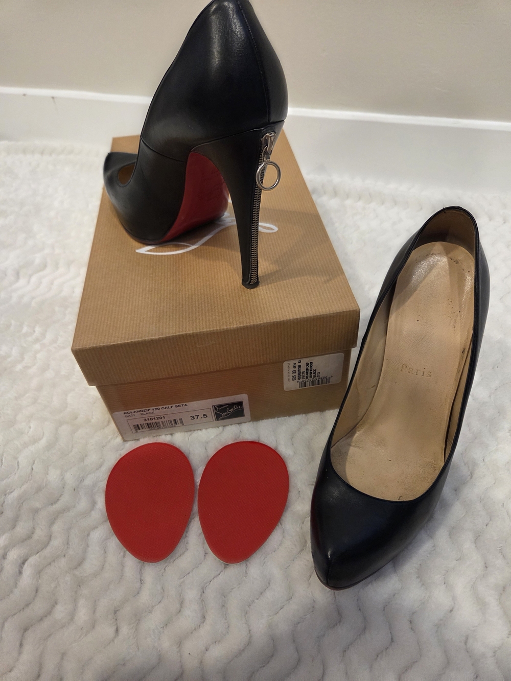 Rare Christian Louboutin "Rolandzip 120" Calf Seta Pumps (Size 37.5)